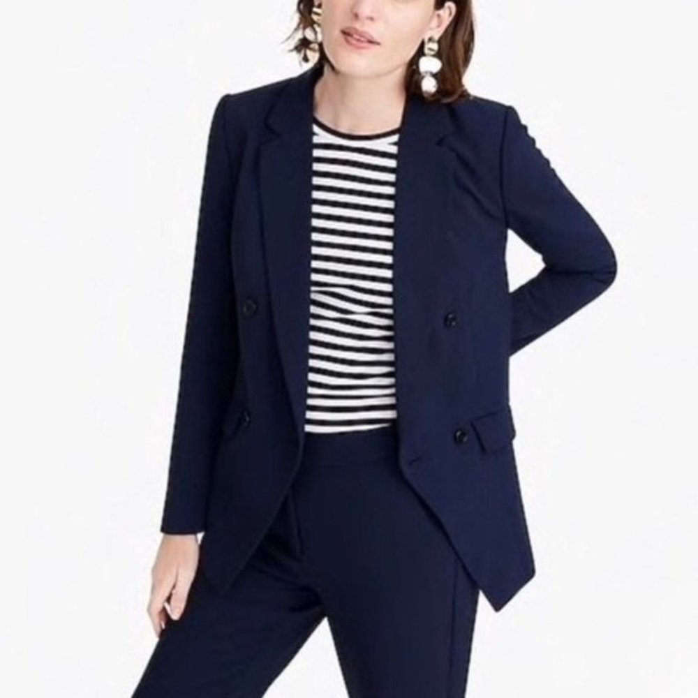 J.CREW JAPANESE WEAVE DOUBLE-BREAST BLAZER- NAVY